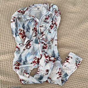 Bums & Roo Kids Light Blue Santa Print Footie One-Piece